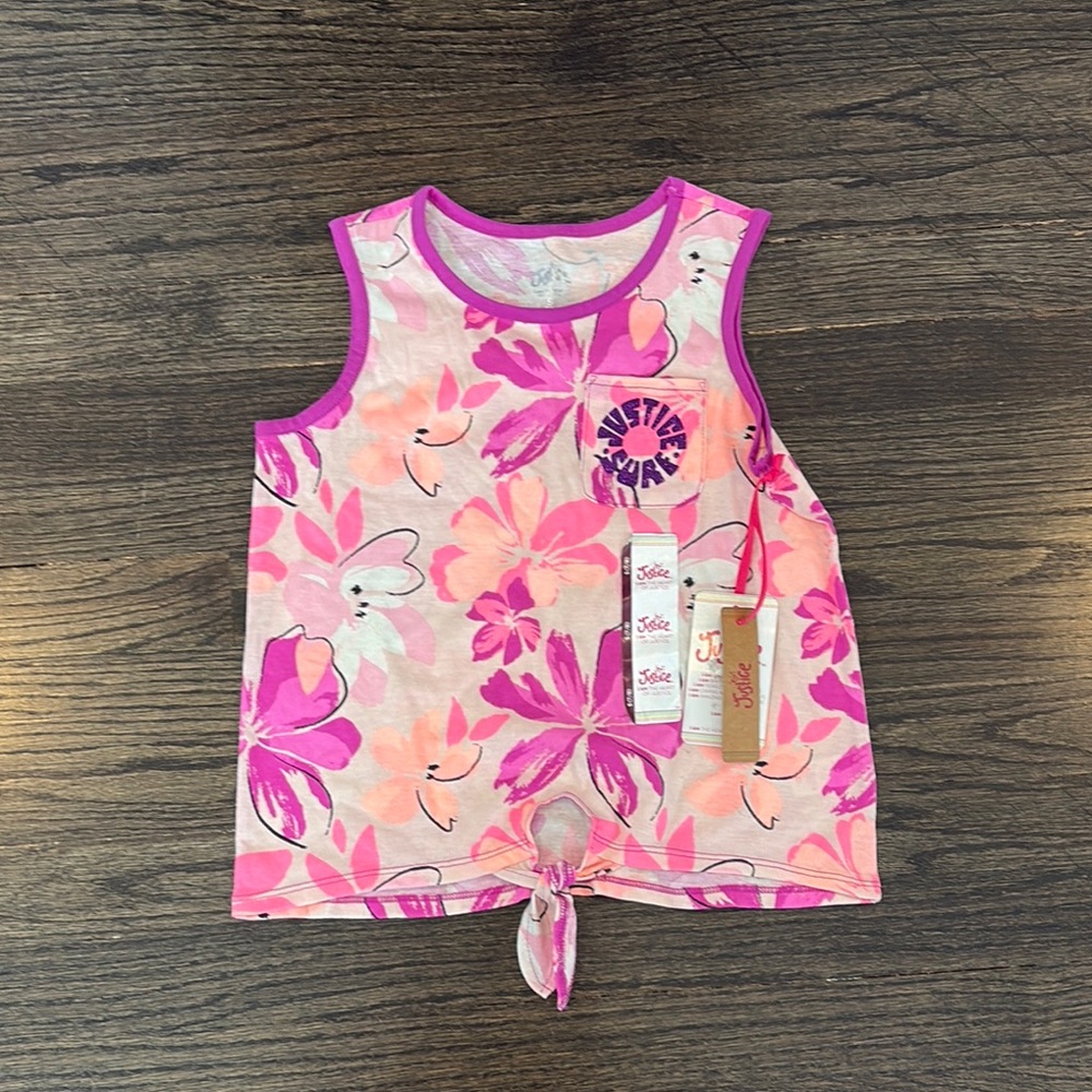 NWT- Justice Girls' Pink Floral Tank Top (size 7/8)